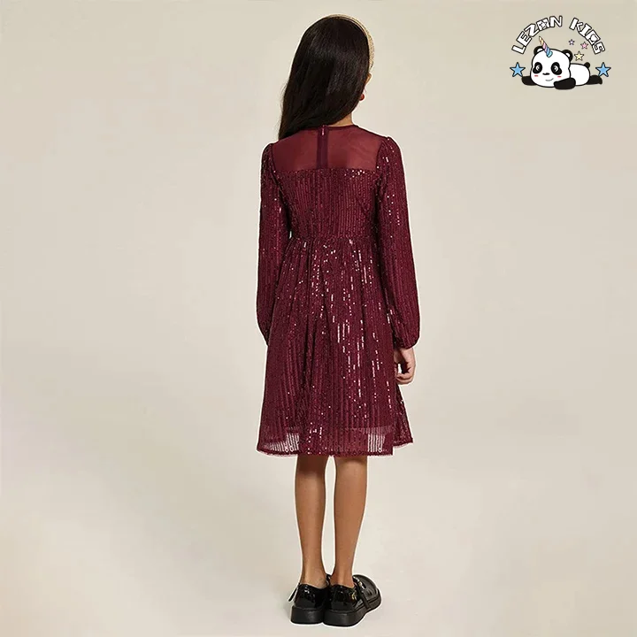 LEZONKIDS - Good Quality Elegant Champagne Prince Long Sleeve Sequin Dress Ball Gown Tulle Dress for 2-13T Kids